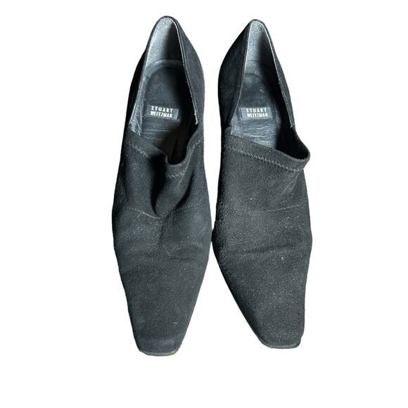 Stuart weitzman Black suede slip on square toe heels size 7 1/2 Y2K 90's style - Picture 4 of 11